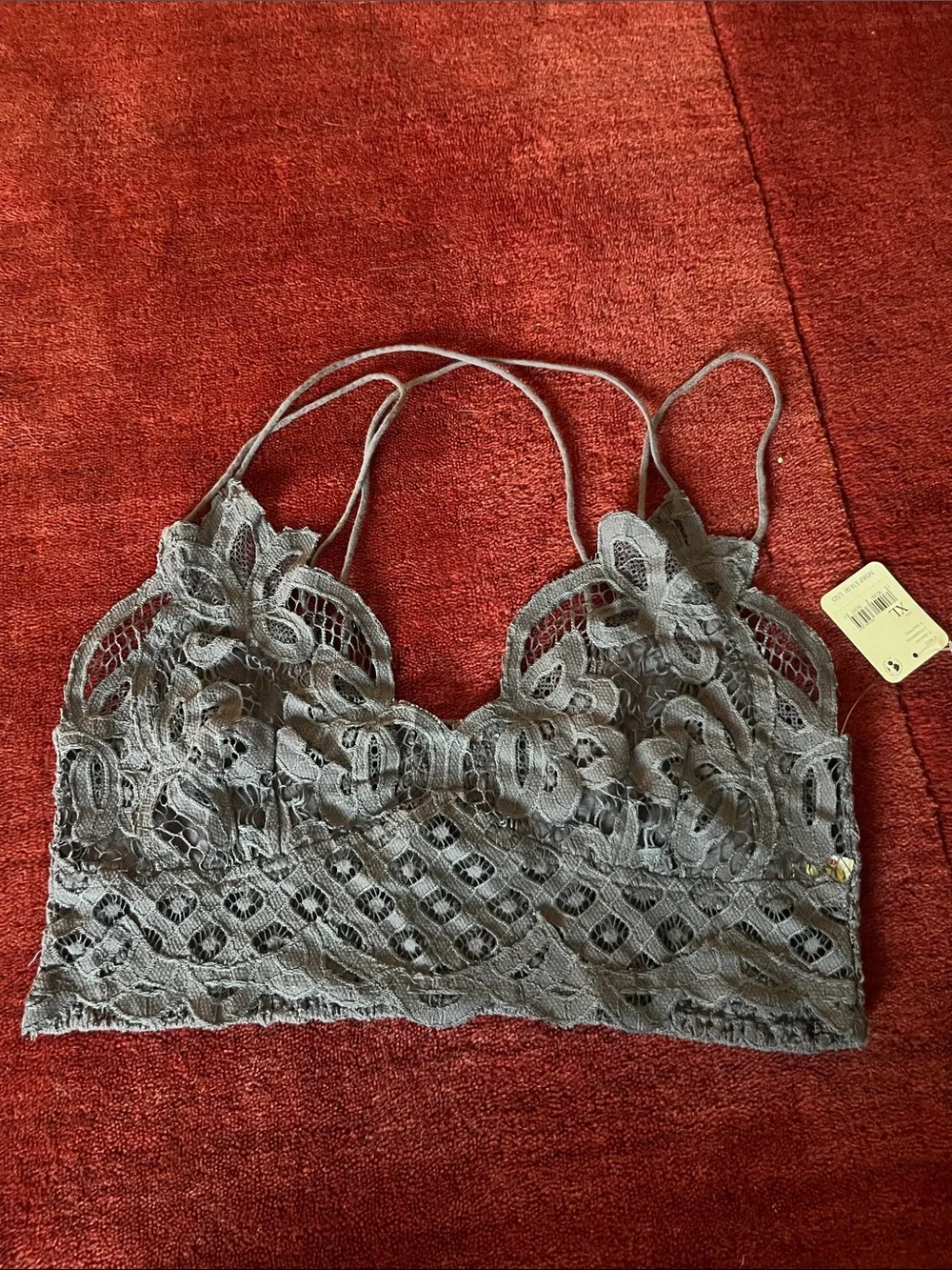 Free People Adella Bralette in Charcoal Dark Gray Lace - Picture 2 of 7